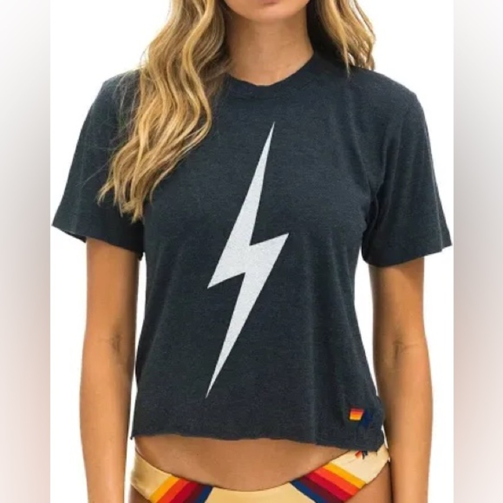 Aviator Nation Dark Gray Lightning Bolt Tee